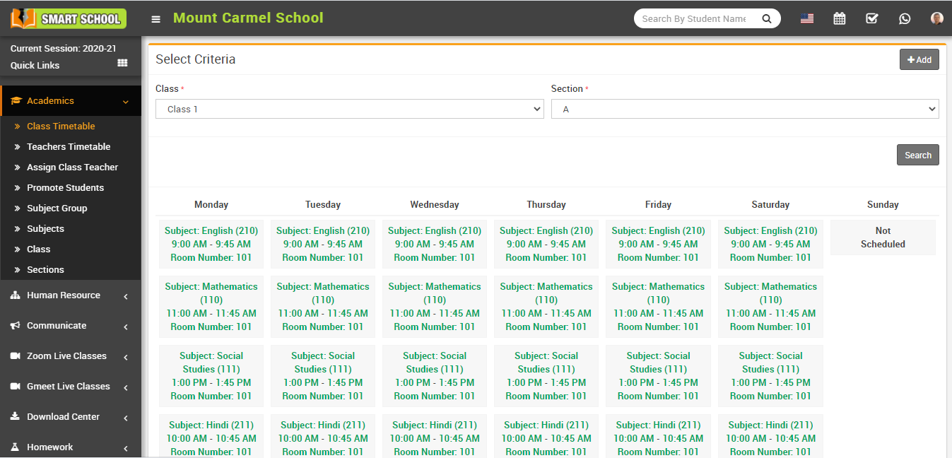 View class timetable image