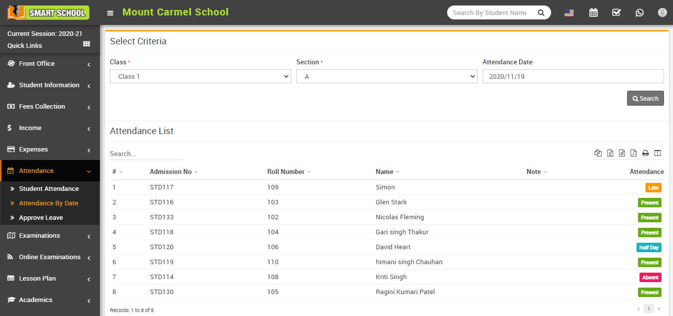 Check attendance by date image