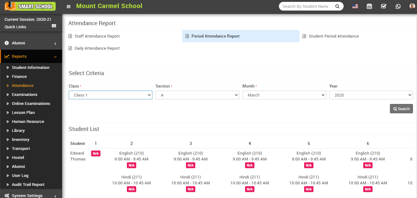 Period attendance report image