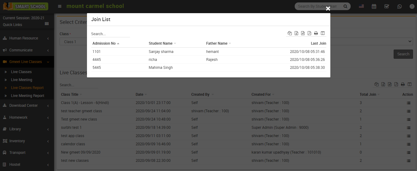  joined student list in live class image